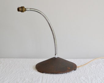 Vintage Industrial Gooseneck Table Lamp, Rusty Metal Lamp, Chrome Desk Lamp