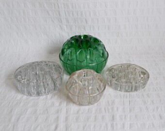 Vintage Flower Frogs, Collection of 4 Glass Flower Display Arranging Frogs Green