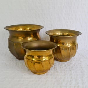 Set of 3 Vintage Brass Planters Plant Pots, Mid Century Boho Planters