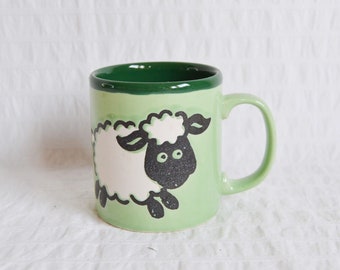 Vintage Sheep Mug, Just Mugs, Green Mug with Cartoon Sheep