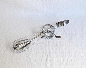 Vintage Prestige Stainless Steel Hand Whisk Double Whisk Rotary Wheel Blender