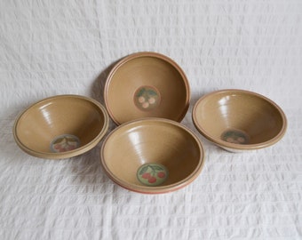 Vintage Jersey Pottery Bowls, Set of 4 Hand Painted Cherry Fruit Design Bowls