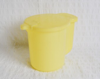 Vintage Tupperware Jug Pitcher with Lid, Yellow Plastic Store and Pour Milk Jug