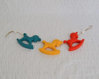 Vintage Baby Pram Stroller Toy Plastic Rocking Horses, Colourful 1960's 70's