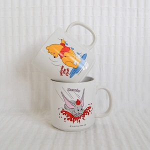 Vintage Disney Mugs, Winnie the Pooh, Dumbo Elephant 1986 Mugs, Bear Cartoon