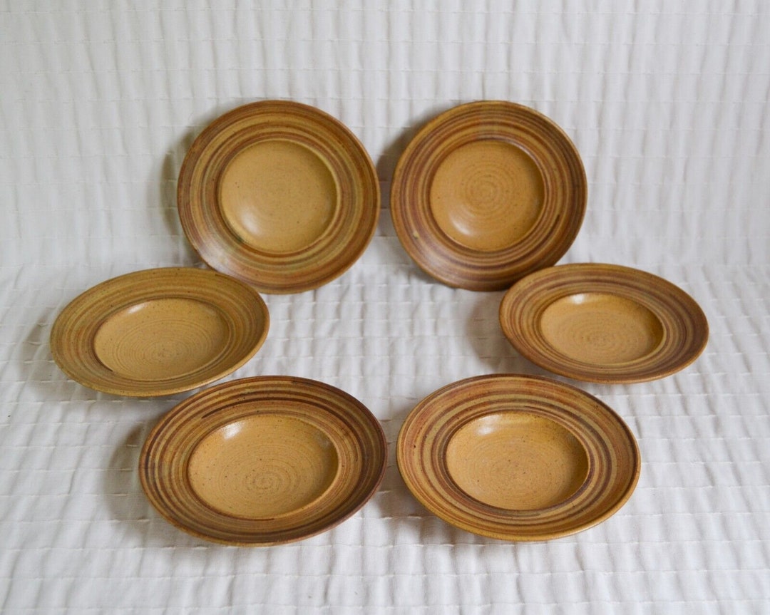 Vintage Alvingham Pottery Saucers, Set of 6 Small Dishes, Snack Bowls