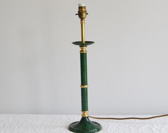 Vintage Green Column Candlestick Table Lamp, Brass Enamel Marbled Green 46cm