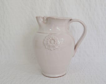 Vintage Italica Ars Jug, Large Ceramic Terracotta Rustic Pitcher Vase Cream