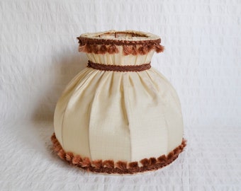 Vintage Cream Fringed Dome Ceiling Light Shade, Red Tassels Fringing, Gathered