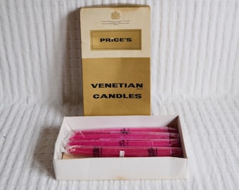 5 Vintage Prices Venetian Candles Made in England, 8" tall 5 Hour burn time PINK