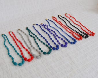 Vintage 1980's Plastic Bead Short Necklaces, Blue Red Green Colours x10