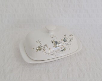 Vintage 1980's White Ceramic Butter Dish, Princess House Floral Butter Store