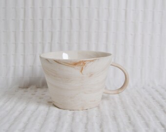 Marbled Ceramic Mug, Cream Sand Marble Pottery Mug, Matte Small Coffee