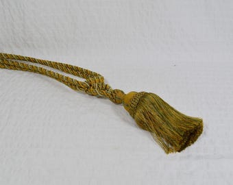 Large Vintage Double Rope Country House Tassel Curtain Tie Back Gold Green x1