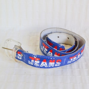 Vintage Jeans Belt, Small Blue and Red American Style Belt, Stars Plastic Buckle