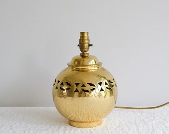 Vintage Hammered Brass Table Lamp, Globe Ginger Jar, Cut Out  Design, PAT Tested