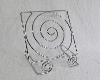 Vintage 90's Chrome Cook Recipe Book Stand, Swirl Metal Spiral Y2K