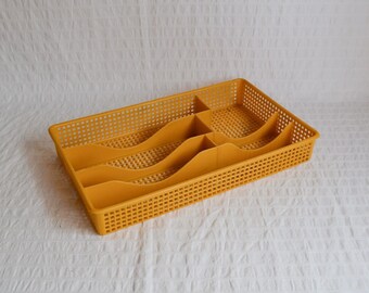 Vintage Addis Cutlery Tray, Mustard Yellow Storage Organisation, Campervan