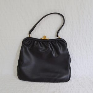 Vintage Prova Handbag, Black Kiss Clasp Handbag, Brass Fittings