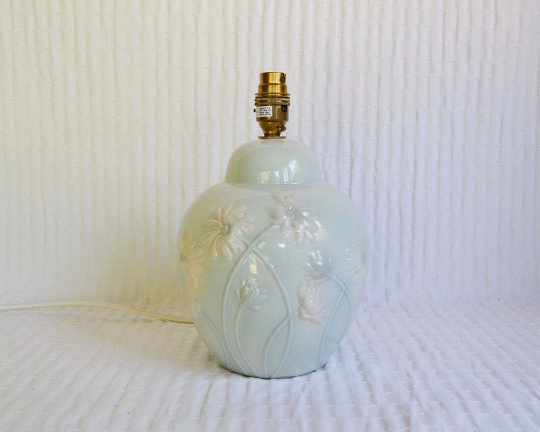 Vintage Pastel Green Lamp 1980's Pale Green Floral Ginger Etsy UK