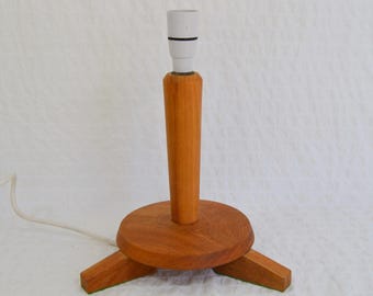 Vintage Wooden Table Lamp, MCM Tripod Table Lamp, Simple Handmade