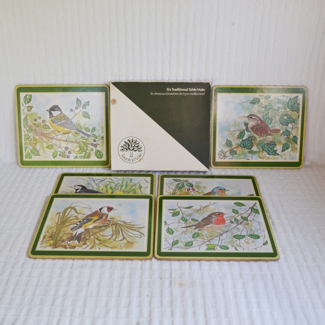 6 Vintage Taunton Vale Cork Backed Table Mats Garden Birds Etsy