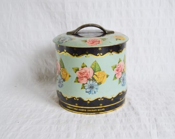 Vintage Cadbury's Chocolate Biscuit Tin Floral Roses Turquoise And Black