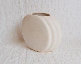 Vintage 1980’s Ceramic Vase, Small Round Matt Glaze Vase, Bud Vase, Shallow Flat