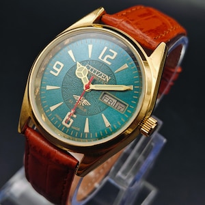 Zeldzaam Citizen automatisch herenpolshorloge, dag-datum, Japan gemaakt, cadeau voor hem. Geserviced horloge. Verguld