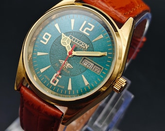 Rare Citizen Men's Automatic Wrist Watch Day Date-Japan Made-Gift for Him. Serviced Watch. Gold Plated