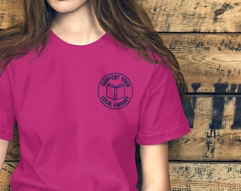 Support Your Local Library Embroidered Pastel T-Shirt - Book Lover Gift