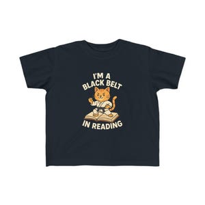 Toddler Tee, Cute Karate Cat Shirt, Unisex Kids Martial Arts Top, Black Belt Reading, Gift for Children, Cat Lover Gift, Toddler Clothing,
