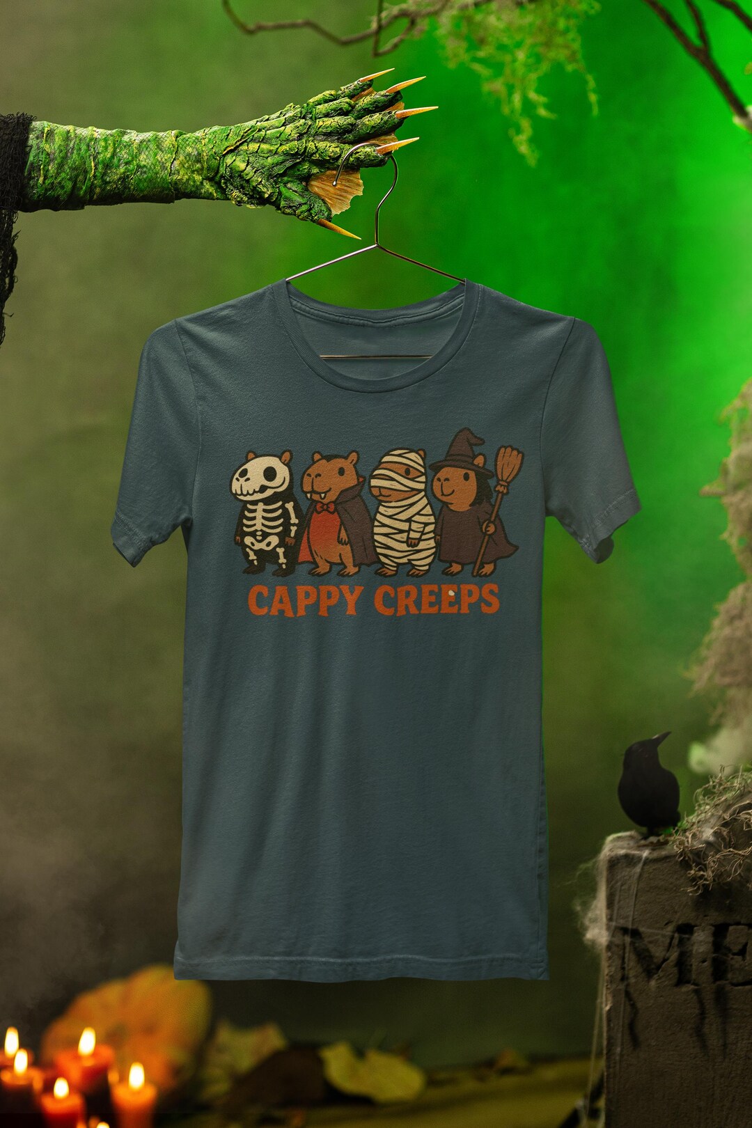 Cappy Creeps T-shirts, Capybara Halloween Costume T-shirts, Spooky ...