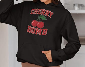 Y2K Cherry Bomb grafische hoodie: retro varsity-trui