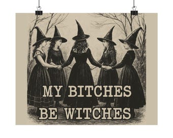 Witches Wall Art Canvas | Gothic Halloween Decor | Witchy Vintage Illustration | Spooky Wall Hanging | 14x11, 20x16, 24x18