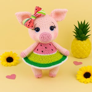 Haakpatroon, watermeloen varken haakpatroon, amigurumi-haakpatroon, handgemaakt haakpatroon, pdf-haakpatroon, zomerpatroon