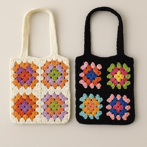 Granny Squares Tote Bag Crochet Pattern, PDF Crochet Pattern For Colorful Boho Bag, Easy DIY Summer Purse, Digital Download For Beginners