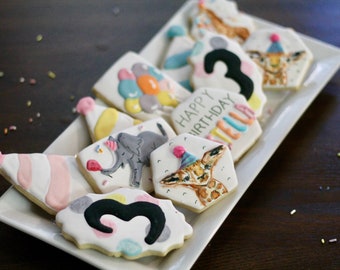 Safari animals themed cookies-Zoo themed cookies-Zoo Birthday cookies-Safari birthday cookies-Safari Birthday decorated cookies-one dozen