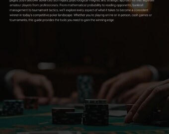 May include: Image of a poker table with stacks of chips and playing cards. The text "The Winning Edge: A Strategic Guide for Young Poker Players" is displayed at the top. The image suggests a guide for poker strategy.
