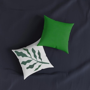 Botanical Square Pillow, Leaf Print Cushion, Home Decor, Gift for Plant Lovers, Cozy Accent. Green, reversible
