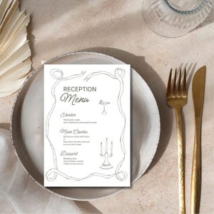 Hochzeitsfeier-Menü-Vorlage - Blaue illustrierte Dinner-Karte - Bearbeitbares organisches Design, benutzerdefiniertes digitales Menü, druckbare Canva-Vorlage