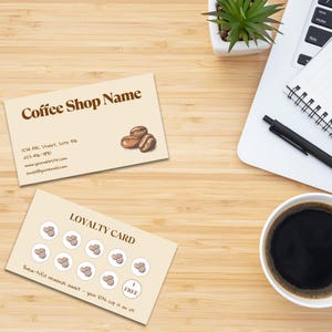 Cartões de fidelidade de café, personalizados e recompensas digitais, modelo de design elegante para empresas para impressão