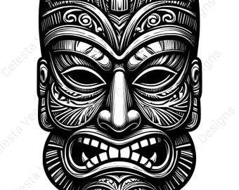 Tiki mask vector clipart digital download - 4 images for cricut, silhouette, svg, png, jpg, pdf, eps files included