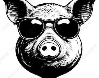 Pig portrait clipart with cool sunglasses - 4 digital downloads in svg, vector, png, jpg, pdf, eps for cricut and silhouette projects