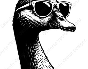 Goose portrait cool sunglasses clipart set of 4 digital download svg vector files for cricut silhouette crafting