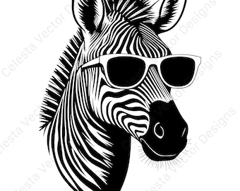 Zebra portrait with cool sunglasses vector clipart - 4 images digital download for cricut, silhouette, svg, png, jpg, pdf, eps files