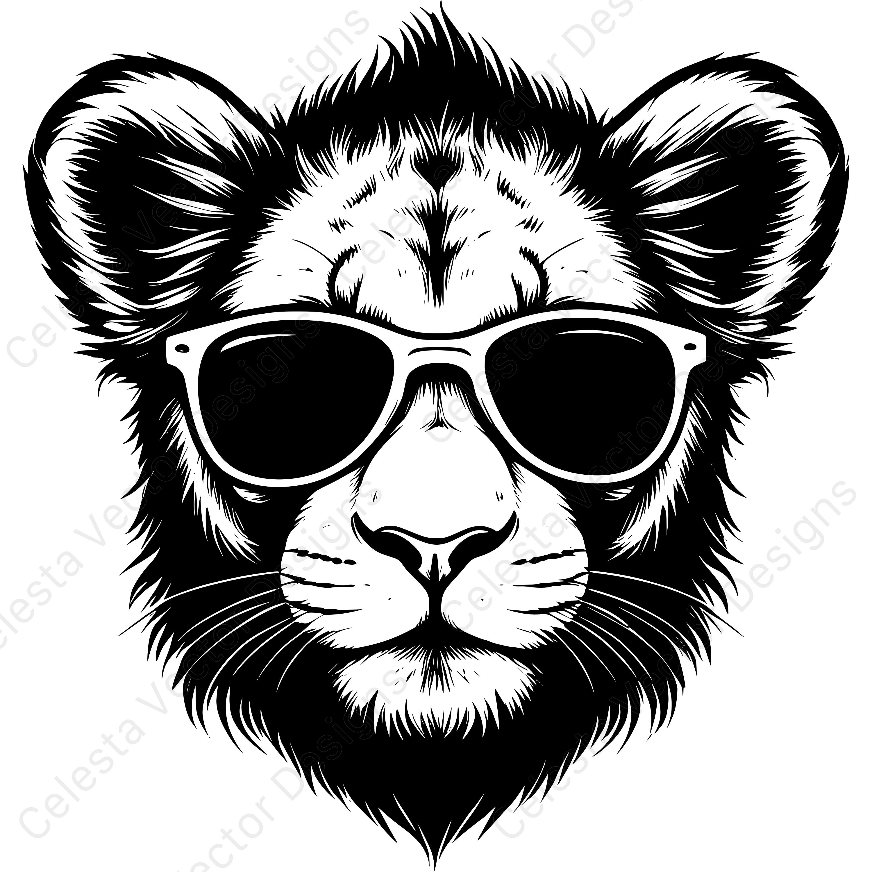 Baby Lion Portrait With Cool Sunglasses Vector Clipart Digital Download ...
