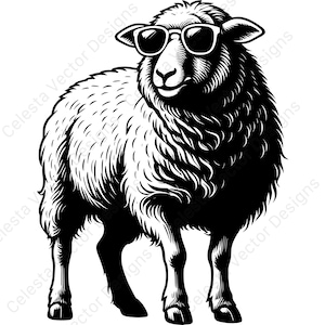 Sheep full body portrait in cool sunglasses vector clipart 4 images digital download svg png jpg pdf eps for cricut silhouette
