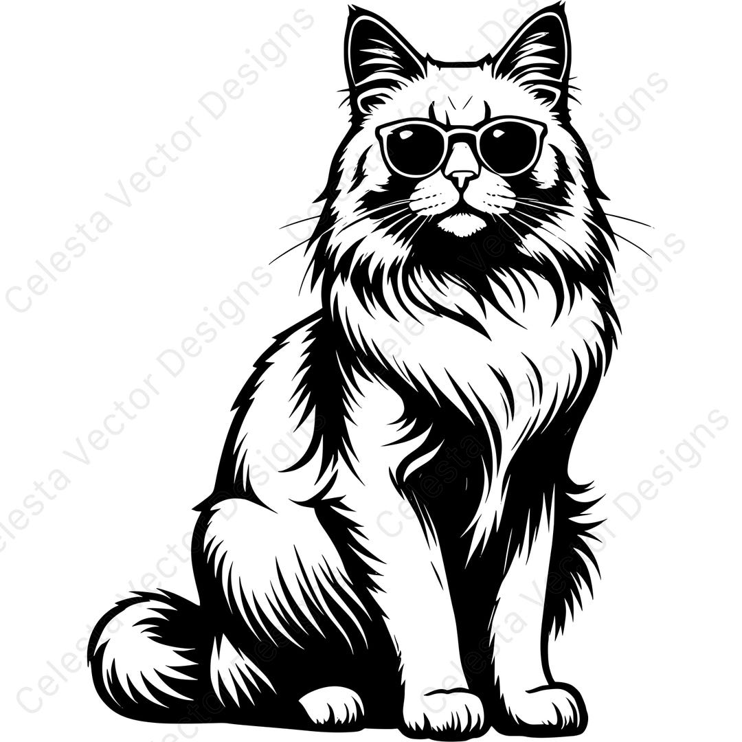 Ragdoll Cat Full Body Portrait With Cool Sunglasses Vector Clipart 4 ...