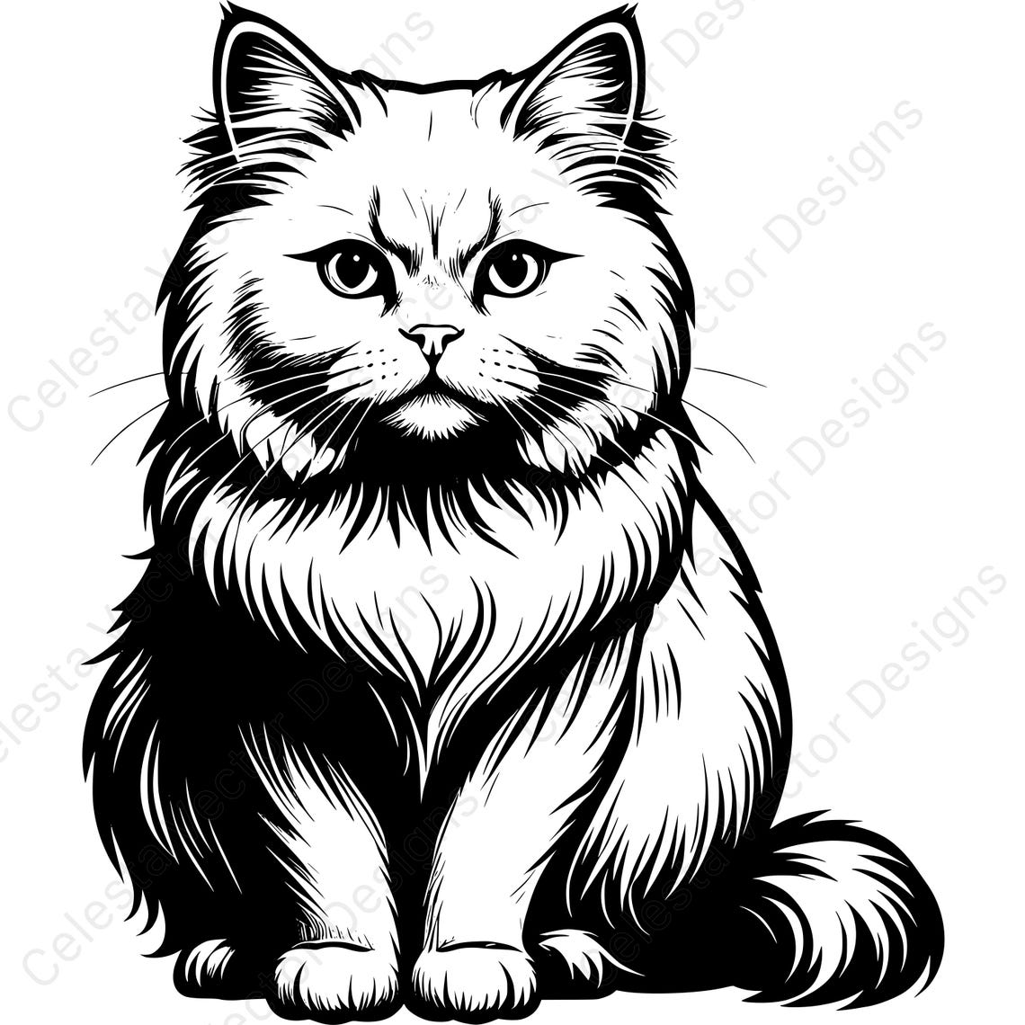 Persian Cat Portrait Clipart Set - 4 Vector Images for Digital Download ...